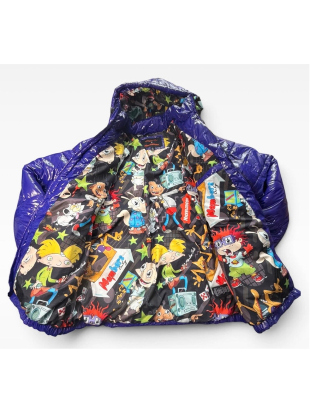 🔥 Members Only x Nickelodeon Ultra-Glossy Puffer Jacket XL Rare 90s Cartoon Col - Picture 2 of 7